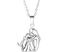 NXNONEPD necklace Accessories Sterling Silver Hug For Women And Men, Hugged Dog Necklace, Mom Child Hug, Angel Wings Pendant, Two Hands Hugs Kisses Hugging Necklaces