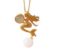 NXNONEPD necklace Men's necklace, able and personalized jewelry Vintage Color Mermaid Pendant Chinese Style Retro Unique Craft Charm Lady