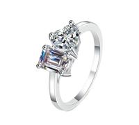 NXNONEPD Wedding Ring White Women, 18K Wedding Ring Engagement Ring with Heart and Baguette Lab Grown Diamond 2ct Rings