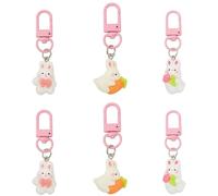 NXPpiULeh 6PCS Pink Bunny Keychain Cute Rabbit Keyrings Set Kawaii Bunny Charm Accessories for Women and Girl Keys and Bag