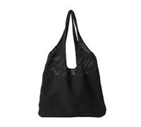 NXPWRC 1 Piece Black Hollow Knitted Bag, Mesh Beach Bag, Crocheted Mesh Beach Tote Bag, Foldable Beach Bag, Crochet Bag, Handbag