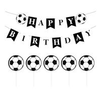 NXPWRC 1 Piece Football Happy Birthday Pull Flag, 5 Pieces Football Cake Inserts, Football Theme Decoration Banner, Children'S Birthday Decorations, Fan Birthday Decorations, Photo Props Accessories
