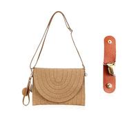 NXPWRC 1 Piece Of Straw Bag With 1 Piece Of Pom Pom Pendant, 1 Piece Of Hat Clip, Retro Clutch Bag, Rattan Woven Bag With Adjustable Shoulder Strap, Straw Beach Bag