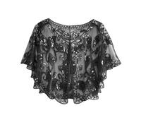 NXPWRC 1 Piece Sequined Shawl, Black, 46Cm, Women's Evening & Daily Wear, 1920S Vintage Style, Mesh Fabric