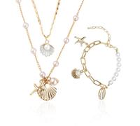 NXPWRC 2 Piece Shell Necklaces (50+7Cm, 55+7Cm), 1 Piece Shell Bracelet (19+5Cm), Boho Style, Unisex-Adults, Beach Vacation & Daily Wear Jewelry Set