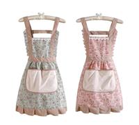 NXPWRC 2 Pieces Floral Aprons, Floral Print Aprons, Cleaning Aprons For Women, Large Pocket Aprons, Barbecue Aprons, Kitchen Baking Aprons, Gardening Aprons