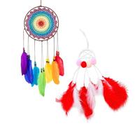 NXPWRC 2 Pieces Of Feather Dream Catchers, Colorful & Red, 20*60Cm & 33*8Cm, Hanging Ornaments, Cultural/Traditional, Versatile Occasion