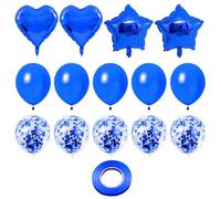 NXPWRC 2 Pieces Star-Shaped Balloons, 2 Pieces Heart-Shaped Balloons, 5 Pieces Confetti Balloons, 5 Pieces Dark Blue Balloons, 1 Roll Of Ribbon, Celebration Party Decoration, Birthday Balloon Set