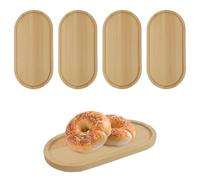 NXPWRC 4 Pieces Oval Tray, Wooden Tea Cup Tray, Simple Coasters, Small Cutlery Tray, Decorative Candlestick Tray, Mini Green Plant Tray