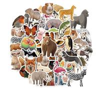 NXPWRC 50 Pieces Of Zoo Series Stickers With Bright Colors, Realistic Animal Patterns, Waterproof Material, Suitable For Diy Decoration, Easy To Apply And Remove.