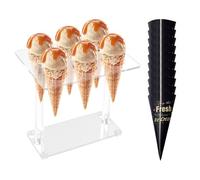 NXPWRC Ice Cream Cone Stand, 10 Pieces Ice Cream Paper Tray, Acrylic Material, 2 Levels, White, 15x20x1cm