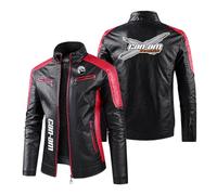 NXTBHDCW Mens Moto Motorcycle Jacket for Can-am Zippered Stitching Leather Clothing Fall Winter Racing Suit Stand Collar Cycling Jersey Graphic Coats Slim Fit Outerwear-Red||S