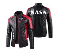 NXTBHDCW Men's Thicken Motorcycle Jacket for NASA Graphic Slim Fit Outerwear Stand Collar Leather Clothing Moto Patchwork Racing Suit Full Zip Cycling Jersey-Red||XL