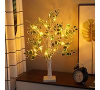 NXUEBDU 2ft Green Birch Christmas Tree, 24 LED Warm Light with Timer, Battery/USB Powered Artificial Tabletop Tree for Wedding Home Decor