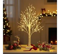 NXUEBDU 2ft Lighted Birch Tree with 144 Warm White LEDs - Small White Christmas Tree with Lights Centerpiece for Tabletop & Holiday Decor, Gift Ready Indoor Tree with Timer, USB/Battery Powered