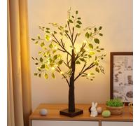 NXUEBDU LED Lighted Birch Tree with Green Leaves, 2ft Brown Tabletop Decorative Tree with Fairy Lights, USB or Battery Powered, Indoor Christmas Easter Holiday Centerpiece Decor (Brown)
