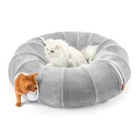 Nxwjoy Cat Tunnel for Indoor Cats Donut Tunnels Bed 35.5 Inch XL Cute Tubes Round Pet Play Tunnel Toy for Kitten Puppy Rabbit with Washable Circle Cushion Grey