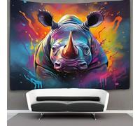 NXYDEPPEV Rhinoceros Backdrop Tapestry Wall Decoration Bedroom Decor 3D Print Painted Animals Tapestries ，Wall Art Décor for Bedroom, Dorm, Living Room 130cmx150cm