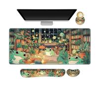 NXZGO Large Gaming Mouse Pad Set, 4 in 1 Ergonomics Keyboard Desk Mat with Memory Foam Wrist Rest, Computer PC Extended Game Mousepad, Non-Slip Desk Matt Easy Typing Pain Relief I Frog & Mushroom