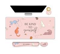 NXZGO Large Gaming Mouse Pad Set, Pink Cats Ergonomics Keyboard Desk Mat with Memory Foam Wrist Rest, Extended Game Mousepad, Non-Slip Desk Pad Matt Easy Typing Pain Relief I Be Kind to Yourself