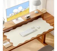 NXZGO PU Leather Desk Pad, Scalloped Non-Slip Mouse Pad & Large Desk Mat Cover Stitched Edges Writing Pad for Office, Home - Waterproof, Easy to Clean, Durable Surface I 31.4"x15.7", Off-White