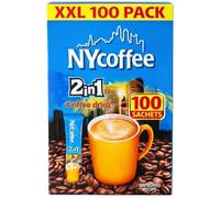 NY 2in1 Coffee Instant White Coffee Sachets 100 Pack - Smooth Coffee & Creamer Mix Sticks - Individual Single Serve Sachets for Home, Office, Travel & On-The-Go