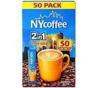 NY 2in1 Coffee Instant White Coffee Sachets 50 Pack - Smooth Coffee & Creamer Mix Sticks - Individual Single Serve Sachets for Home, Office, Travel & On-The-Go