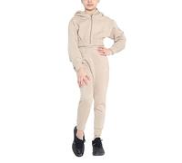 NY Deluxe Edition Girls Crop Tracksuit Set Kids Crop Zip Hooded Top & Jog Botttom Age 7 to13 years (as8, age, 7_years, 8_years, regular, Stone)