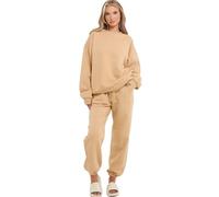 NY Deluxe Edition Ladies Plain Tracksuit Round Neck Sweatshirts Plaid Joggers Activewear Sports (Beige, 8-10)