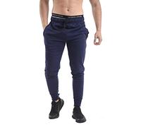 NY Deluxe Edition Men's Slim Fits Jogging Bottom Skinny Joggers Sweat Pants Fleece Ribbed Cuffed Ankle Waist Band Casual Gym Workout Combat Track Jog Trousers Sweat Pants Size S-XXL (Navy, L)