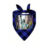 NY Graffiti Liberty Dog Bandana Plaid Triangle Pets Scarf | Funny Dog Neckwear Washable Triangle Bibs Kerchief Pet Costume Accessories for Small Medium Large Dogs Cats Birthday Gift