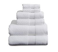 NY Loft 100% Baumwolle Handtuchset 6-teilig,Super weich & saugfähig schnell trocknend 2 Badetücher 2 Handtücher & 2 Waschlappen,Trinity Collection (6-teiliges Set, Hellweiß)