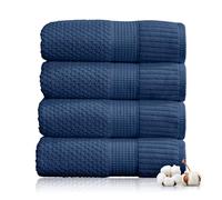 NY Loft 100% Cotton 4 Pack Bath Towel Set| Navy Bath Towels | Super Soft & Absorbent Quick-Dry Bath Towels 30" x 52" |Textured and Durable Cotton | Trinity Collection (4 Pack, Navy Blue)