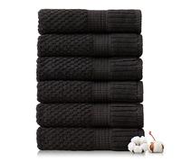 NY Loft 100% Cotton 6-Pack Hand Towel Set | Black | Oeko-TEX | Quick-Dry