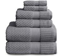 NY Loft 100% Cotton Towel Set 6 Piece | Super Soft & Absorbent Quick-Dry 2 Bath Towels 2 Hand Towels & 2 Washcloths |Textured and Durable Cotton | Trinity Collection (6 Piece Set, Charcoal Grey)