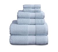 NY Loft 100% Cotton Towel Set 6 Piece | Super Soft & Absorbent Quick-Dry 2 Bath Towels 2 Hand Towels & 2 Washcloths |Textured and Durable Cotton | Trinity Collection (6 Piece Set, Chambray Blue)