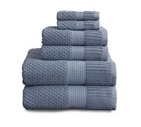 NY Loft 100% Cotton Towel Set 6 Piece | Super Soft & Absorbent Quick-Dry 2 Bath Towels 2 Hand Towels and 2 Washcloths |Textured and Durable Cotton | Trinity Collection (6 Piece Set, Flint Stone)