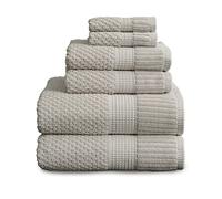NY Loft 100% Cotton Towel Set 6 Piece | Super Soft & Absorbent Quick-Dry 2 Bath Towels 2 Hand Towels and 2 Washcloths |Textured and Durable Cotton | Trinity Collection (6 Piece Set, Quiet Grey)