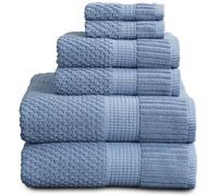 NY Loft Towels made of 100% Textured, Durable Cotton, Very Soft and Absorbent, Quick Dry 2 Bath Towels, 2 Hand Towels and 2 Cloths, Trinity Collection Set of 6 Pcs Blue