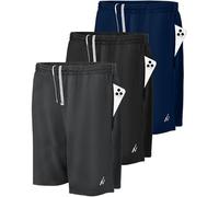 NY Threads 3 Pack Men's Athletic Shorts Quick Dry Lightweight Workout Running Gym Shorts with Pockets, Black / Navy / Dark Grey, Medium