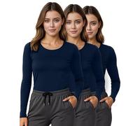 NY Threads 3 Pack Nurse Underscrub Long Sleeve Women Slim fit Under Scrub Shirt, Navy/Navy/Navy, M
