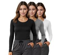 NY Threads 3 Pack Womens Under Scrub Long Sleeve T-Shirt Slim Fit Underscrub Comfort Tee, Black/Light Grey/White, XXL