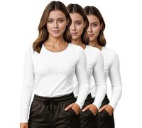 NY Threads 3 Pack Womens Under Scrub Long Sleeve T-Shirt Slim Fit Underscrub Comfort Tee, White/White/White, XL