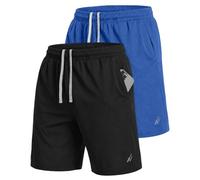 NY Threads Athletic Mens Shorts 2 Pack Quick Dry Running Gym Shorts Men with Pockets, Black/Royal Blue, L