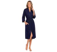 NY Threads Cotton Blend Knit Lightweight Dressing Gown Womens Loungewear Bath Robe (Large, Navy)