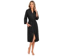 NY Threads Cotton Blend Knit Lightweight Dressing Gown Womens Loungewear Bath Robe (X-Large, Black)