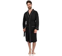 NY Threads Cotton Blend Knit Mens Lightweight Dressing Gowns Shawl Collar Bath Robe, Large, Black