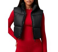 NY Threads Cropped Puffer Vest Women Lightweight Stand Collar Sleeveless Zip Up Winter Padded Gilet, Black, XL