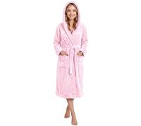 NY Threads Luxury Fluffy Fleece Dressing Gown Womens Hooded Soft Loungewear Bath Robe, Light Pink, Large