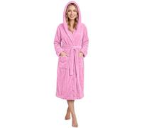 NY Threads Luxury Fluffy Fleece Dressing Gown Womens Hooded Soft Loungewear Bath Robe, Pink, X-Large